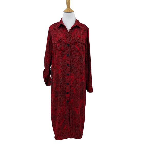 Rock & Republic Animal Print Shirt Dress Women M Medium Red Rolled Sleeves *READ - Picture 1 of 11